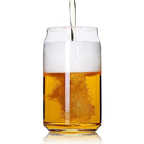 Bavel Large Beer glasses,20 oz Can Shaped Beer Glasses Set of 4,Elegant Shaped  Drinking Glasses is Ideal Gift,Tumbler Beer Glasses
