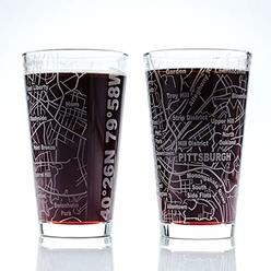 Greenline Goods Beer Glasses - 16 oz Drinkware Set for Pittsburgh lovers | Set of 2 | Etched with Pittsburgh, IL Map |