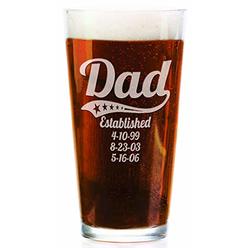 Custom-Engraved-Glasses-by-StockingFactory Personalized Daddy Pub Glass with Kids Birthdates 16 Oz Fathers Day Beer Mug for Grandpa, Dad, Papa, American Dad, Hero,