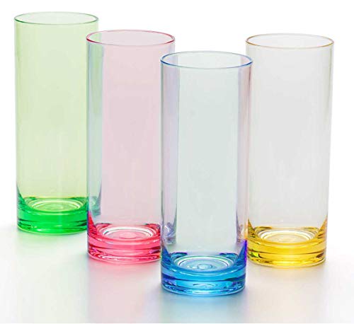 YINJOYI 12 oz Highball Drinking Glasses Plastic Tumblers Tall Kids Water Cups Acrylic Adults Glassware Colored Picnic Drinkware for
