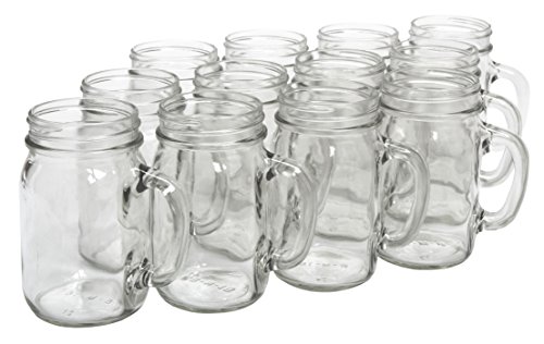 North Mountain Supply Glass Pint Mug Handle Mason Drinking Jars - Case of 12
