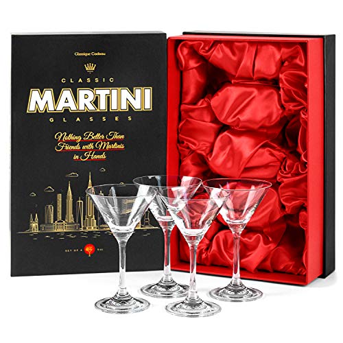 GLASSIQUE CADEAU Small 5 oz Crystal Martini, Manhattan, Cosmopolitan Cocktail Glasses for 4 oz Classic Bar Drinks | Set of 4 | Elegant Long
