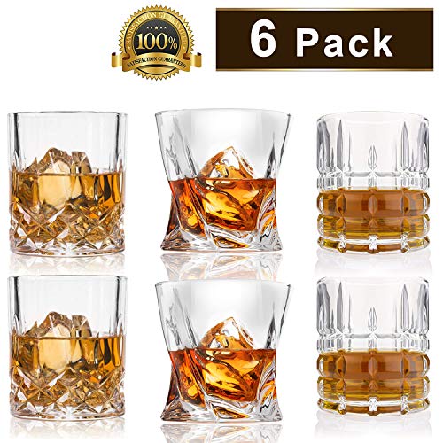 Deecoo Whiskey Glasses-Premium 10, 11 OZ Scotch Glasses Set of 6 /Old Fashioned Whiskey Glasses/Style Glassware for Bourbon/Rum