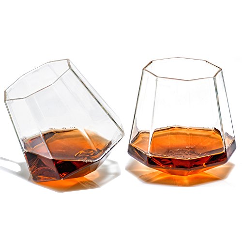 Prestige Decanters Diamond Whiskey Glasses - Rocks Glass for Rum, Tequila, Scotch Glasses - Whiskey Gifts - 10oz Cocktail, Lowball, Old