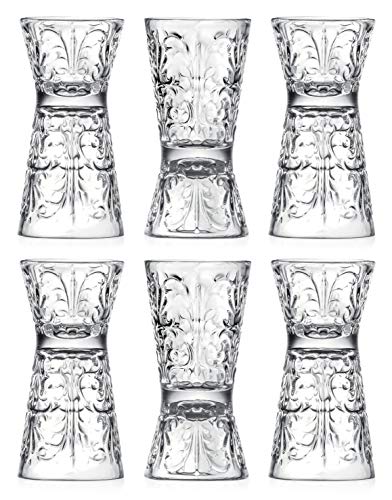 BARSKI Glass - Reversible Shot Glass - Jigger Tumbler - Designed Tumblers -  Use for Liquor - Vodka - Cocktail - Set of 6 Glasses 