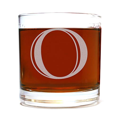 Spotted Dog Company Etched Monogram 10.5oz Rocks Old Fashioned Lowball Glass for Whiskey Scotch Bourbon (Letter O)