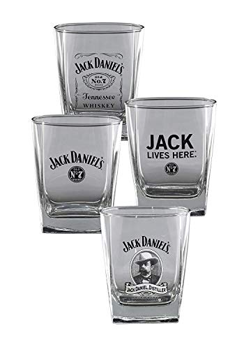 Jack Daniel's Licensed Barware Jack Daniel's Double Old Fashioned Glass DOF Set of 4