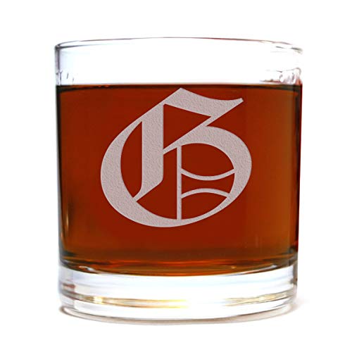 Spotted Dog Company Etched Monogram 10.5oz Rocks Old Fashioned Lowball Glass for Whiskey Scotch Bourbon (Letter G)