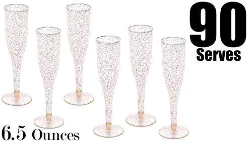 OOJAMI 90 Plastic Disposable Champagne Flutes | Ideal for Toasting, Wedding, Birthday, Baby Showers, Retirement, Celebration,