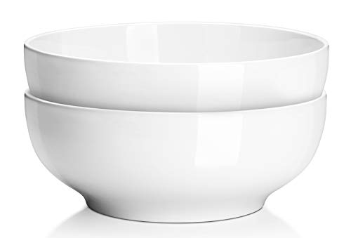 DOWAN 9.5" Large Serving Bowls, 2.8 Quart Big Salad Bowls, Porcelain Pasta Bowl Set, Sturdy Mixing Bowls, Microwave &