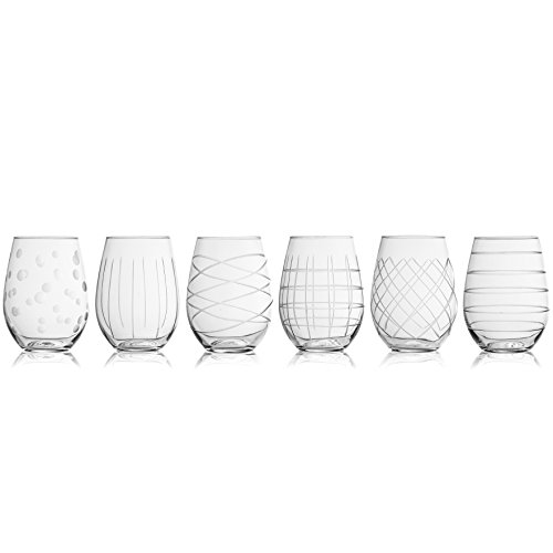 Fifth Avenue Crystal Glasses Medallion Stemless Wine Goblets, Set of 6, Clear