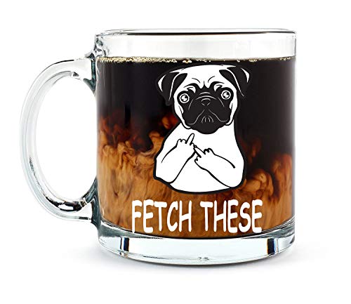 AW Fashions Fetch This Cute Dog Middle Finger - Funny Pet Coffee Mug - 13OZ Glass Coffee Mug - Mugs For Women, Boss, Friend, Employee, or