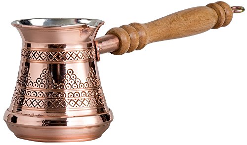 CopperBull Thickest Premier Engraved Solid Copper Turkish Greek Arabic Coffee Pot Stovetop Coffee Maker Cezve Ibrik Briki with Wooden