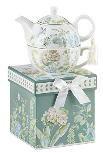 Delton Products Porcelain Tea for One in Gift Box Blue Hydrangea 5.8 Inches