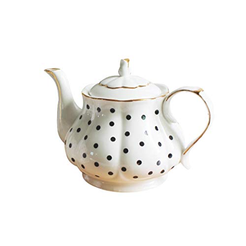 Jessie European Style Teapot Handmade Ceramic Teapot Pumpkin Fluted Shape Vintage Tea Party Set Gift (Polka dot)