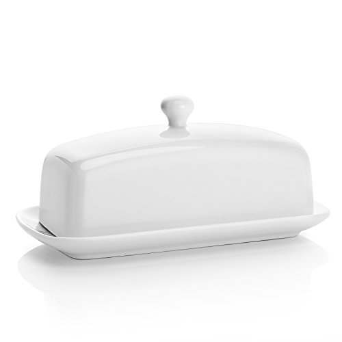 Sweese 307.101 Porcelain Butter Dish with Lid, Perfect for East West Coast Butter, White