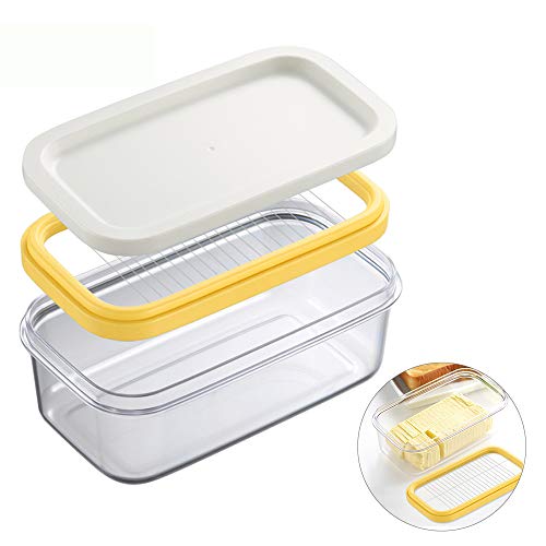 ShineMe Plastic Butter Dish, Covered Butter Dish with lid, Plastic Butter Keeper with Cutter for Easy Cutting, Small Butter Container