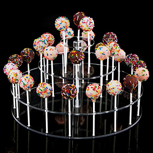 YestBuy Acrylic Cake Pop Stand Display, 30 Hole Clear Acrylic Lollipop Holder, 3 Tiered Round Candy Holder for Weddings,
