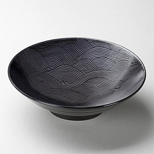 Mino Ware Japanese Seigaiha(blue ocean wave) ceramic Serving Bowl black