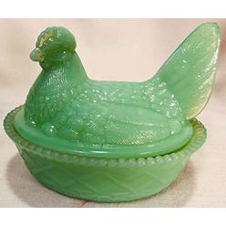 Rosso Glass Covered Chicken Dish - Glass 2 Piece Hen - Westmoreland Glass (Jade)
