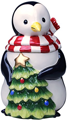 Cosmos Gifts Seasonal Penguin Ceramic Candy Box, 8-1/8-Inch