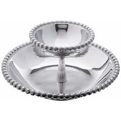 Mariposa Pearled Tiered Chip & Dip, One Size, Silver