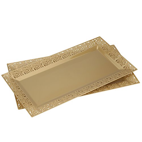 Silver Spoons & More Silver Spoons and More lace Rim 14" x 7.5" Heavyweight Plastic Set of 2 Serving Trays, gold