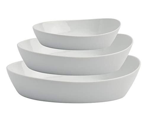 Denmark Tools for Cooks Denmark White Porcelain Chip Resistant Scratch  Resistant Commercial Grade Serveware, 3 Piece Oval Serving Bowl Set