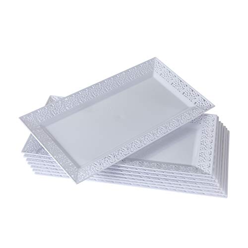 Silver Spoons DISPOSABLE LACE TRAYS | for Upscale Wedding and Dining | 6 pc | White | 14â€ x 7.5â€ -