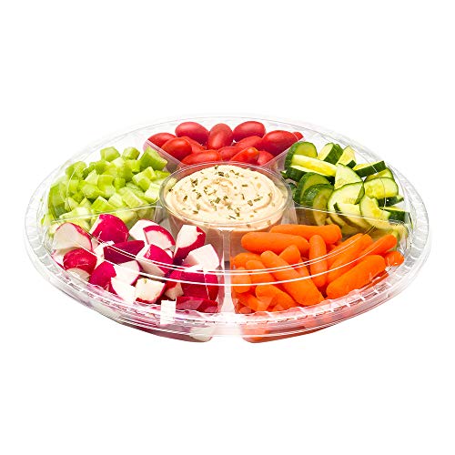 Restaurantware Thermo Tek Round Clear Plastic Serving Platter - with Lid, 6 Compartments - 11 3/4" x 11 3/4" x 19 3/4" - 100 count box -
