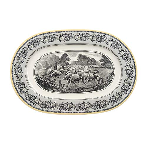 Villeroy & Boch Audun Ferme Oval Platter, 13.25 in, White/Gray/Yellow