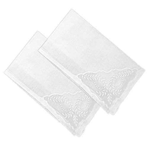 Brio Trends Dinner Napkins White Embroidered Design with Organdy Band Border Pattern Cloth Napkin Set 21 X 21 Inch (Set of 2)