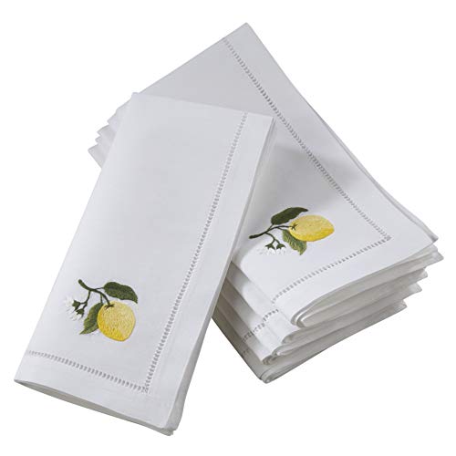 SARO LIFESTYLE The Broderie Collection Hemstitch Table Napkins With Embroidered Lemon Design (Set of 6), 20"