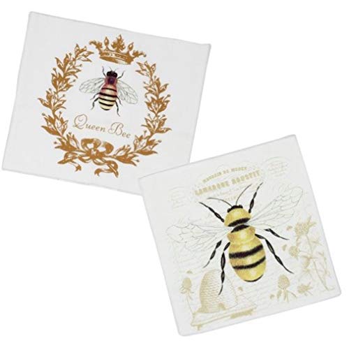 Alice's Cottage - Queen Bee, Set of 2 Flour Sack Towels, 36 Inch x 28 Inch, Made in The USA of Super Soft, Lint Free, and