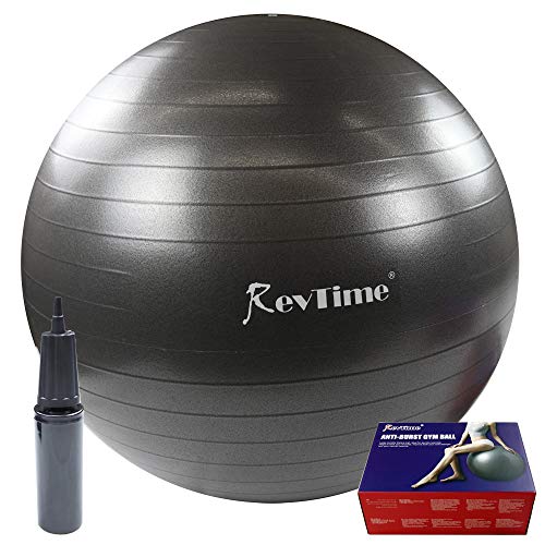 RevTime Ultra Thick Anti-Burst Gym Ball 65 cm with Air Pump Exercise Ball Great for Yoga, Balance, Fitness, Desk Chairs, Dark
