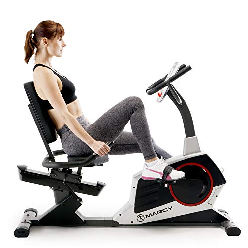 Marcy Fitness Marcy Regenerating Recumbent Exercise Bike with Adjustable Seat, Pulse Monitor and Transport Wheels ME-706