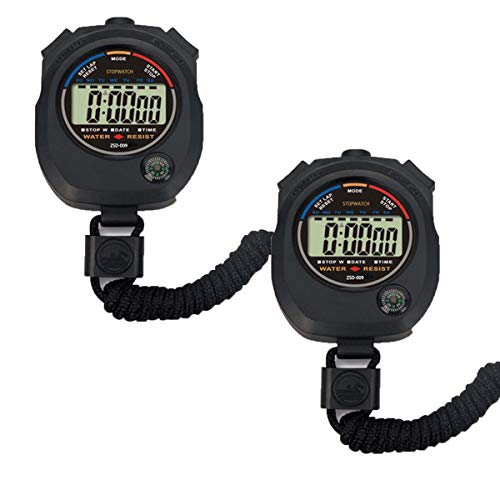 Pgzsy 2 Pack Multi-Function Electronic Digital Sport Stopwatch Timer, Large Display with Date Time and Alarm