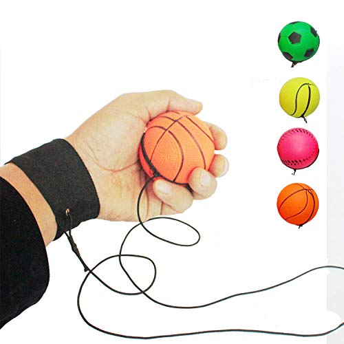 ZUYEE Wrist Band Ball Rubber High Bounce with Velcro Wrist & Elastic String Rebound Bouncy Balls On String for Finger