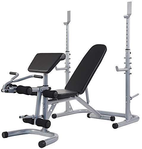 BalanceFrom RS 60 Multifunctional Workout Station Adjustable Olympic Workout Bench with Squat Rack, Leg Extension, Preacher