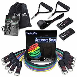 TheFitLife Exercise Resistance Bands with Handles - 5 Fitness Workout Bands Stackable up to 150 lbs, Training Tubes with