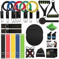 CHAREADA 23 Pack Resistance Bands Set Workout Bands, 5 Stackable Exercise Bands 5 Loop Resistance Bands 2 Core Sliders â€“