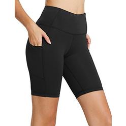 BALEAF Women's 8" High Waist Biker Workout Yoga Running Compression Exercise Shorts Side Pockets Black Size M