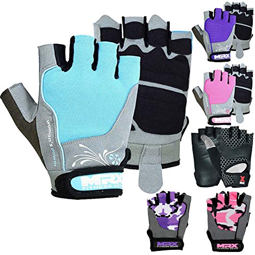 MRX BOXING & FITNESS Weight Lifting/Exercise Grip Gloves for Women, Great for Workouts, Weight Training and More, Sky Blue