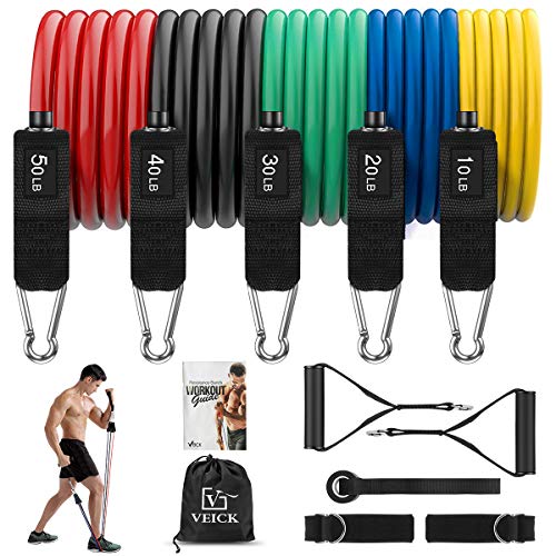 VEICK Resistance Bands Set,Workout Bands,Exercise Bands,5 Tube Fitness Bands with Door Anchor,Handles,Portable Bag,Legs Ankle
