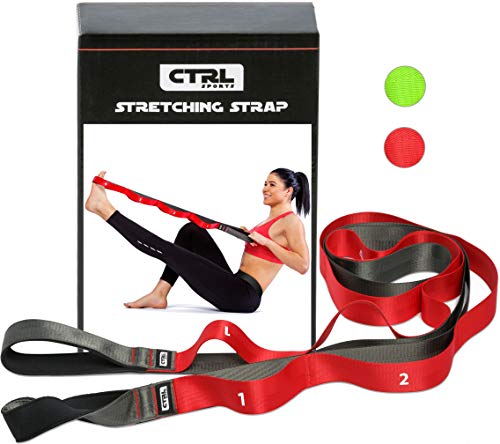 CTRL Sports Stretching Strap with Loops for Physical Therapy, Yoga, Exercise and Flexibility - Non Elastic Fitness Stretch