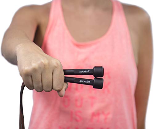 Sportbit Jump Rope Black - Adjustable - for Speed Skipping - with Bag & Excercise e-Book