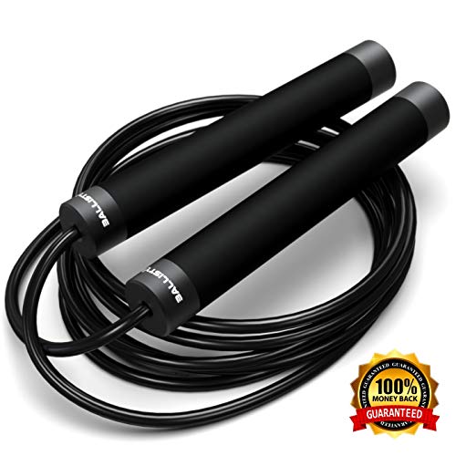Epitomie Fitness Ballistyx Jump Rope - Premium Speed Jump Rope with 360 Degree Spin, Steel Handles, Silicone Grips and 2 x Adjustable Cables -