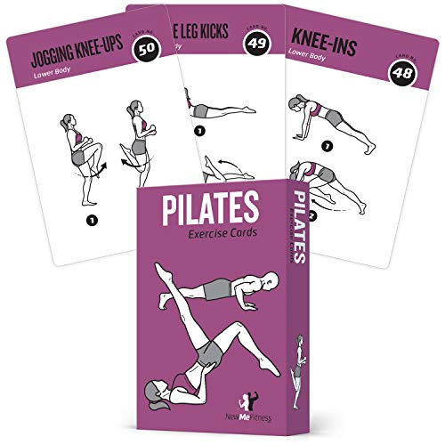 NewMe Fitness Pilates Exercise Cards, Set of 62 for Women and Men - for Home, Gym or Studio :: 50 Mat Exercises, 12 Stretches, 6 Total