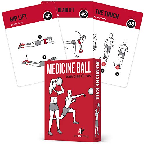 NewMe Fitness Medicine Ball Exercise Cards, Set of 62 - for a High Intensity Home or Gym Workout :: 50 Exercises for All Fitness Levels ::