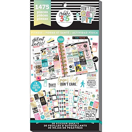 me & my BIG ideas Sticker Value Pack - The Happy Planner Scrapbooking Supplies - Fitness Theme - Multi-Color & Gold Foil -
